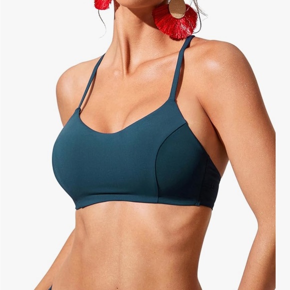 CRZ YOGA Other - CRZ YOGA dark teal Lace Up Cross Back Swimsuit Bikini Top Size L